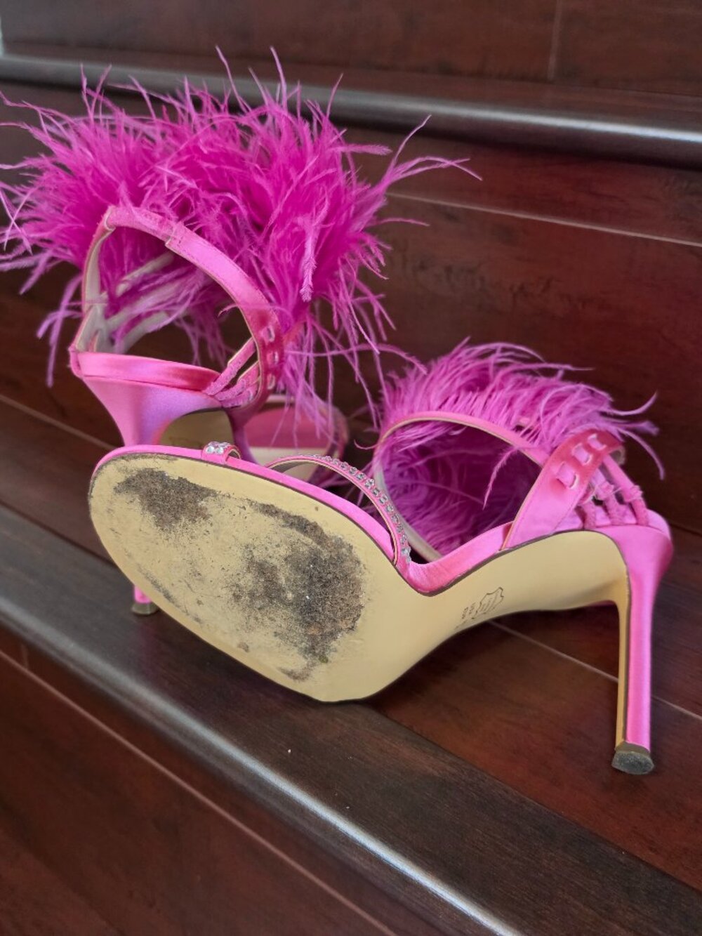 Pink Feather Rhinestone Sandals - Picture 6 of 6